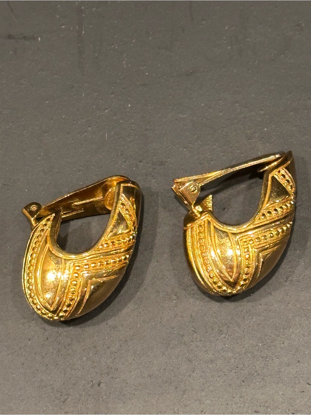 Vintage Christian Dior 1980s Geometric Gold Half Hoop Clip On Earrings Signed